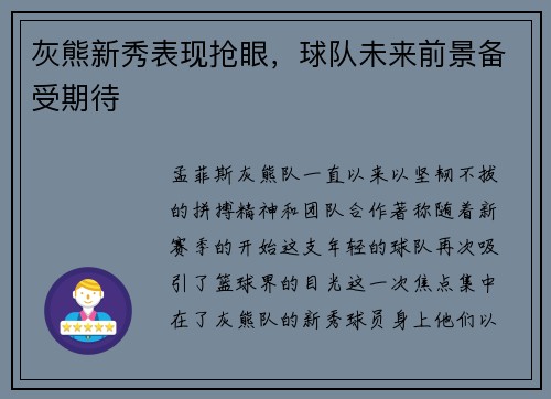 灰熊新秀表现抢眼，球队未来前景备受期待